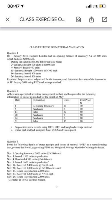  08:47 1 vil LTE + CLASS EXERCISE O... CLASS EXERCISE ON