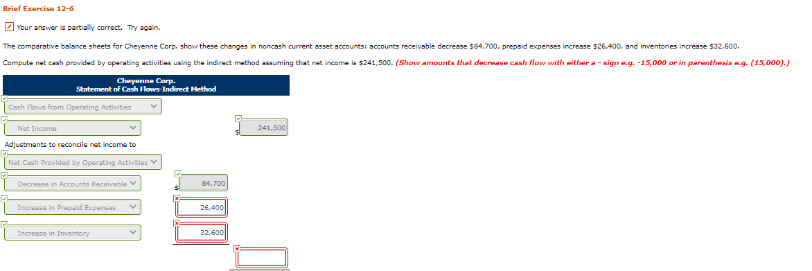  Brief Exercise 12-6 Your answer is partially correct. Try again. The
