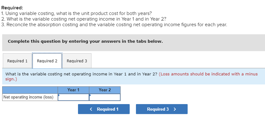 Company's first two years of operations, it reported absorption costing net operating
