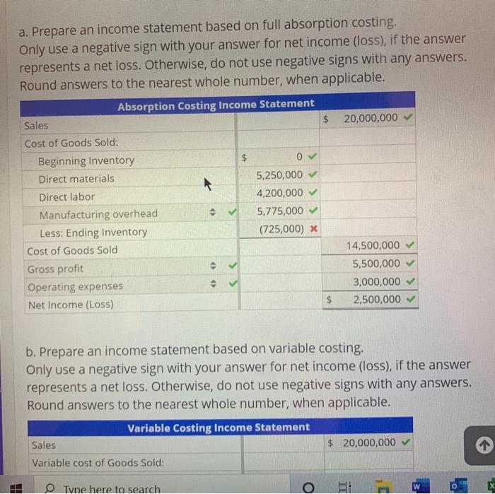 show steps. thank you! Variable and Absorption Costing Summarized data for 2016