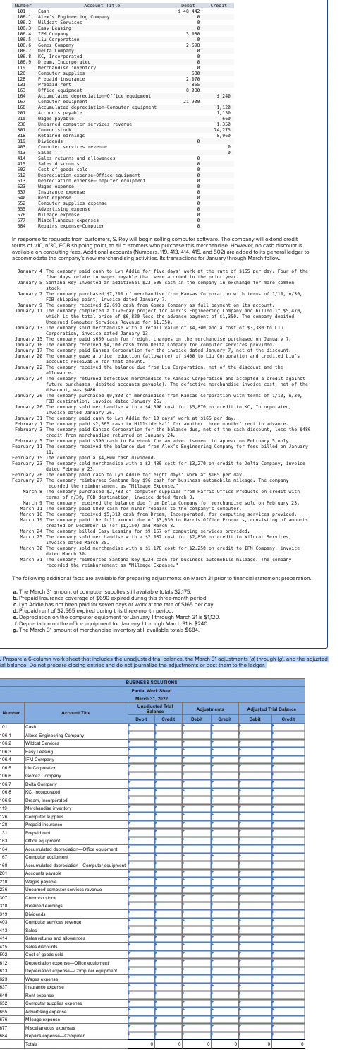  3. Prepare a 6-column work sheet that includes the unadjusted trial