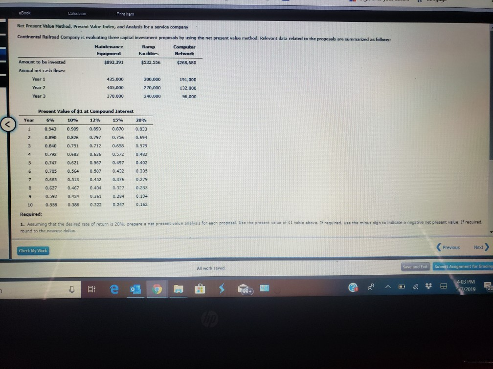  Print Item Net Present Value Method, Present Value Index, and Analysis