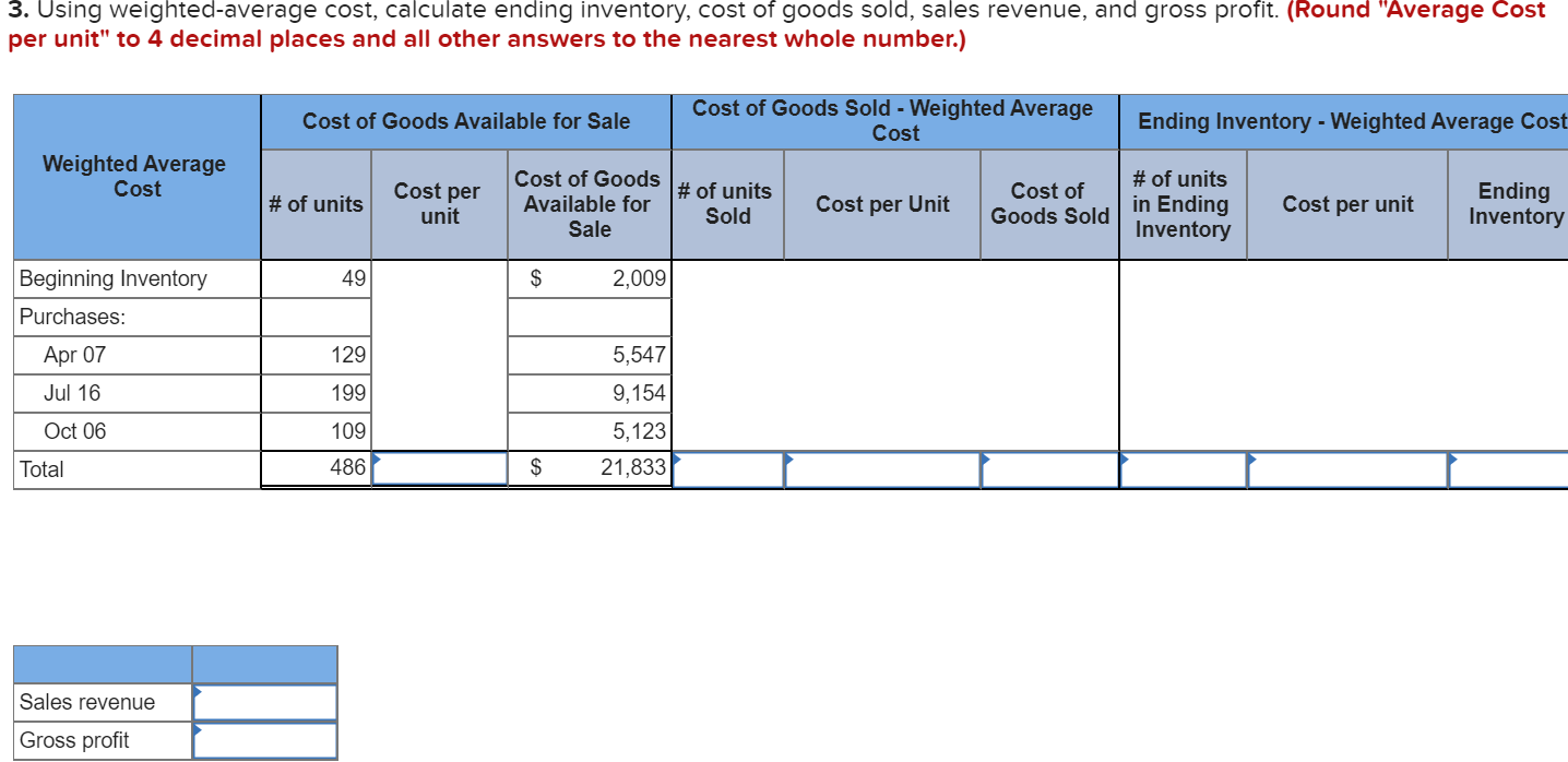 1 Beginning inventory Apr. 7 Purchase Jul.16 Purchase Oct. 6 Purchase Number