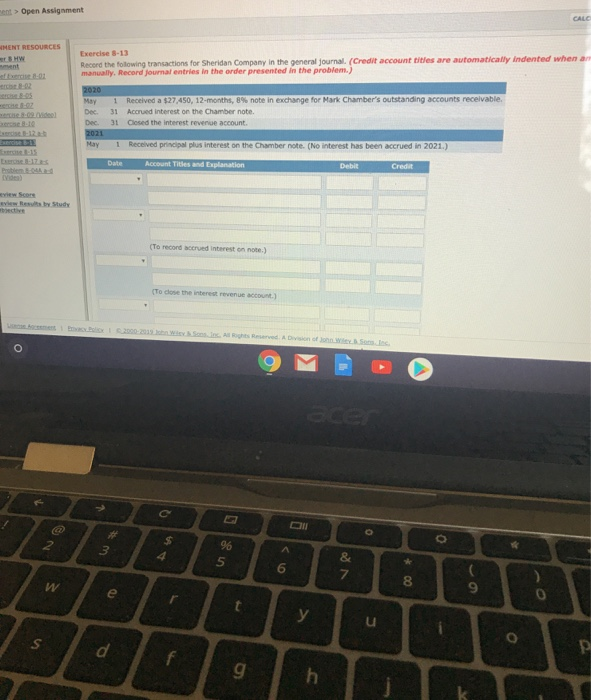  ment> Open Assignment: CALC MENT RESOURCES Exercise 8-13 Record the following