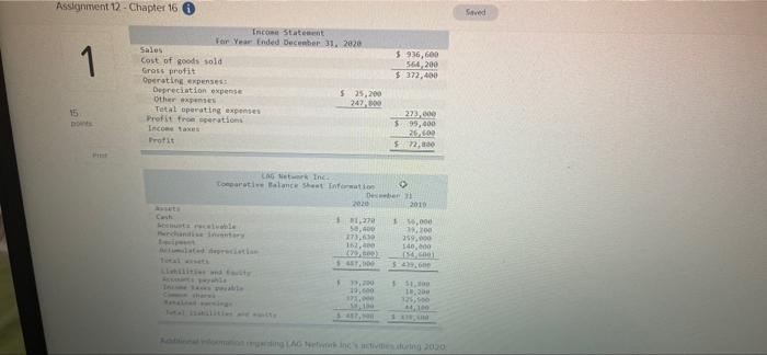  Assignment 12 - Chapter 16 Seved In Statement For Year Ended