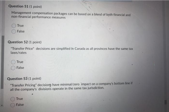  Question 51 (1 point) Management compensation packages can be based on