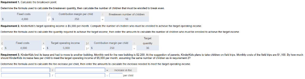 are as follows Lunch and snacks Educational supplies Other supplies (paper products,