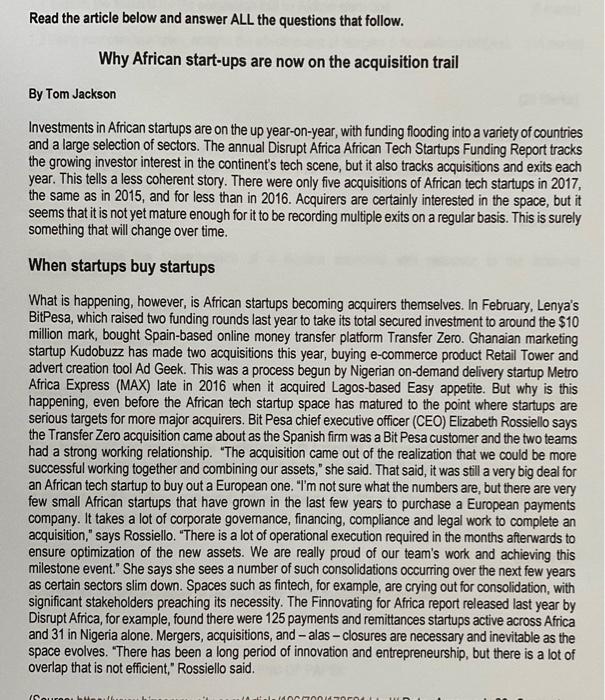  Read the article below and answer ALL the questions that follow.