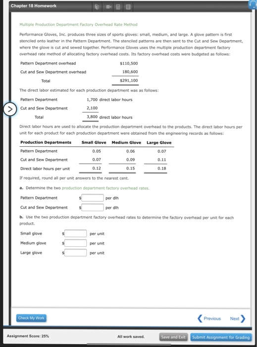  Please include steps Chapter 18 Homework Multiple Production Department Factory Overhead
