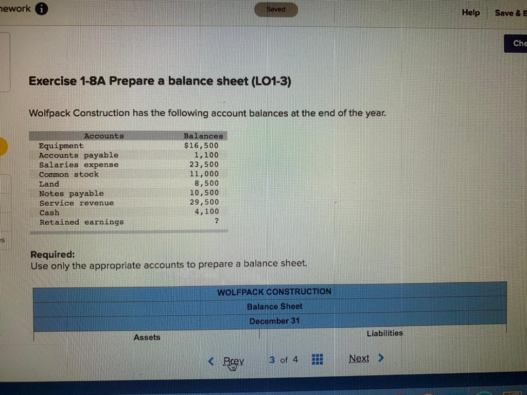  nework Saved Help Save & E Che Exercise 1-8A Prepare a