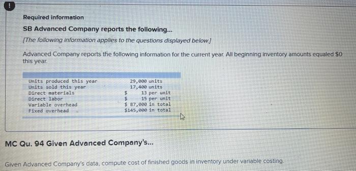 SB Advanced Company reports the following... [The following information applies to the