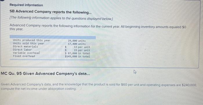 year. All beginning inventory amounts equaled $0 this year. MC Qu. 92