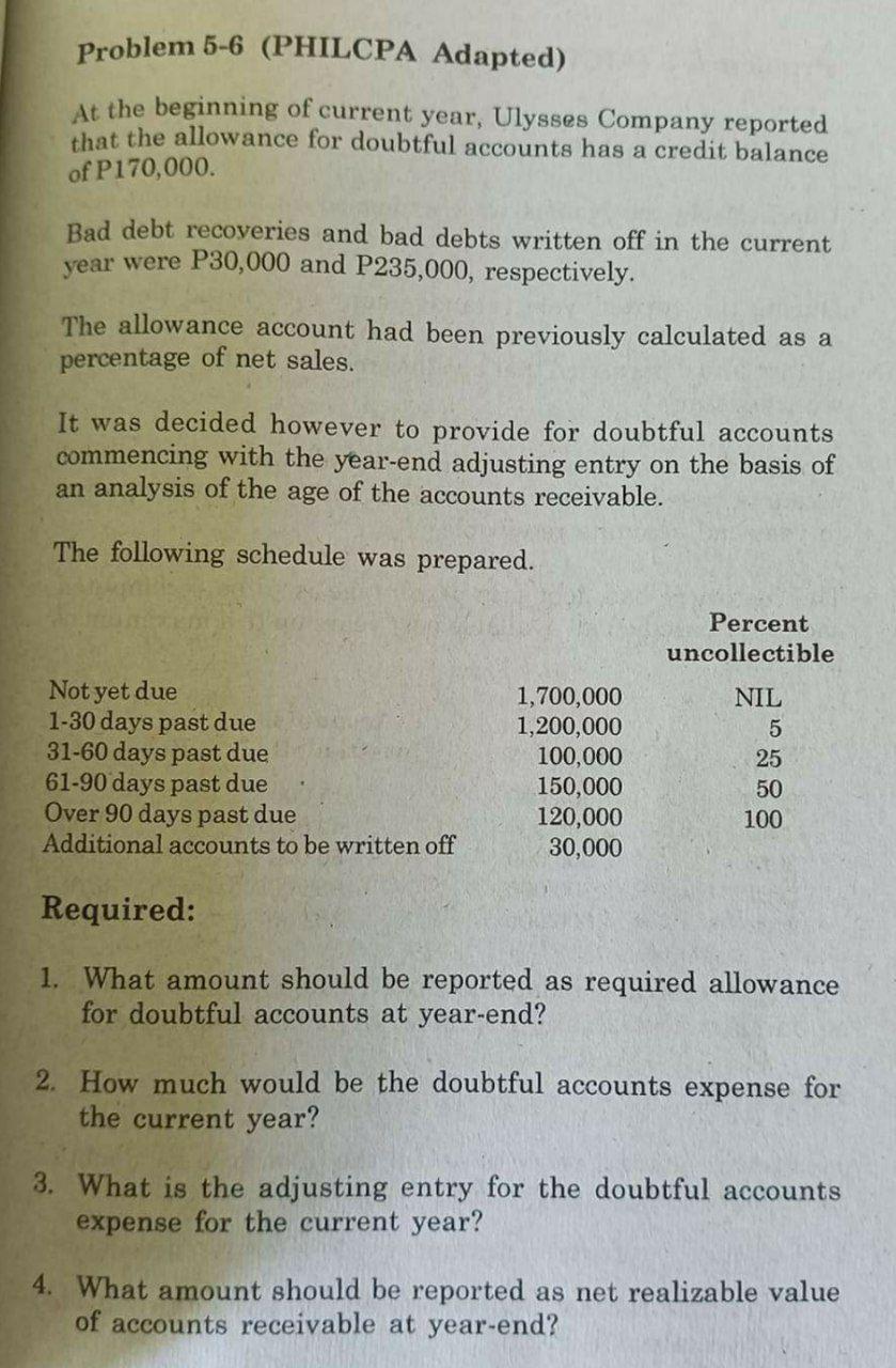  Answer numbers 1 to 4 in good accounting form. Problem 5-6