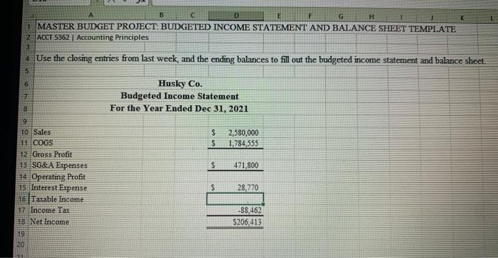 PROJECT: BUDGETED INCOME STATEMENT AND BALANCE SHEET TEMPLATE ACCT 5362/ Accounting Principles