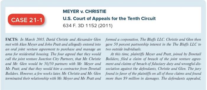  answer the critical thinking question CASE 21-1 MEYER v. CHRISTIE U.S.