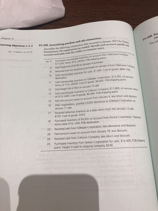  chapter 5 earning Objectives 1, 2. B Journalizing purchase and sale