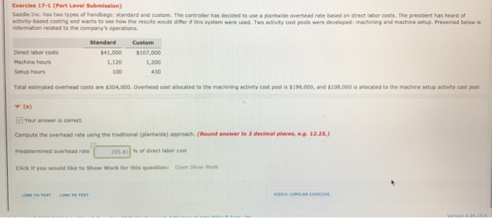  Exercise 17-1 (Part Level Submission) Saddle Inc. has two types of