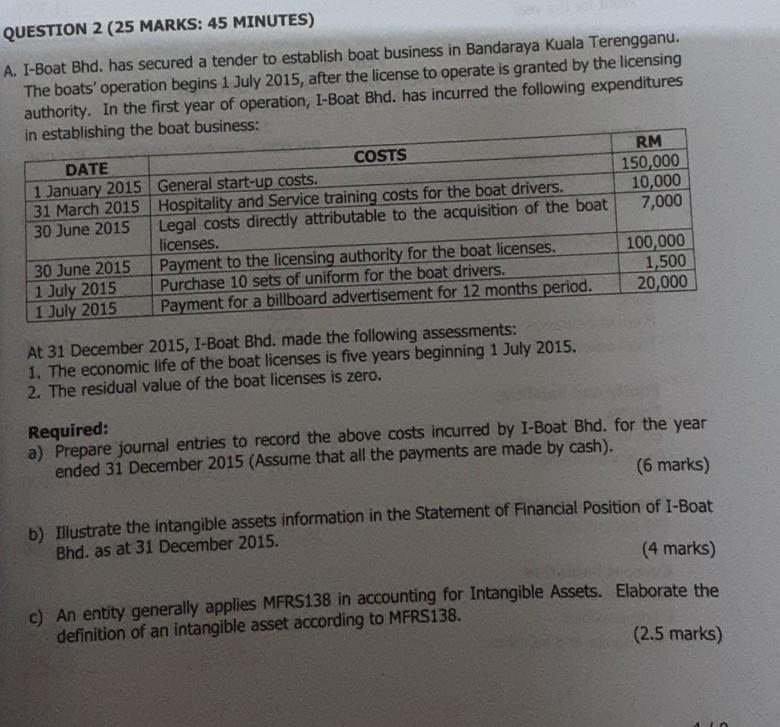  question 2 QUESTION 2 (25 MARKS: 45 MINUTES) A. I-Boat Bhd.