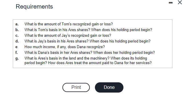 In the current year, Tom , Jay , and Dana form Ares