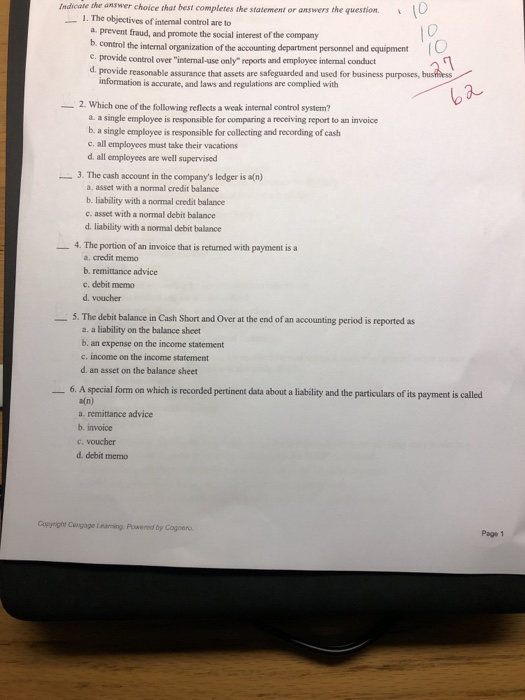  Indicate the answer choice that best completes the statement or answers