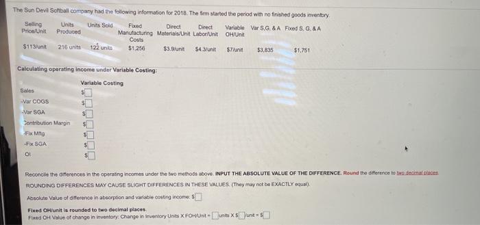 for 2018. The firm started the period with no finished goods inventory