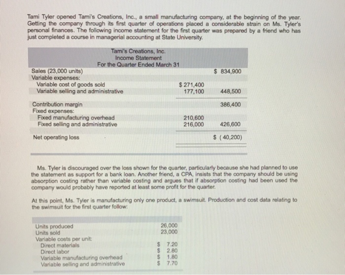  Managerial accounting please help with complete answer!! Tami Tyler opened Tami's