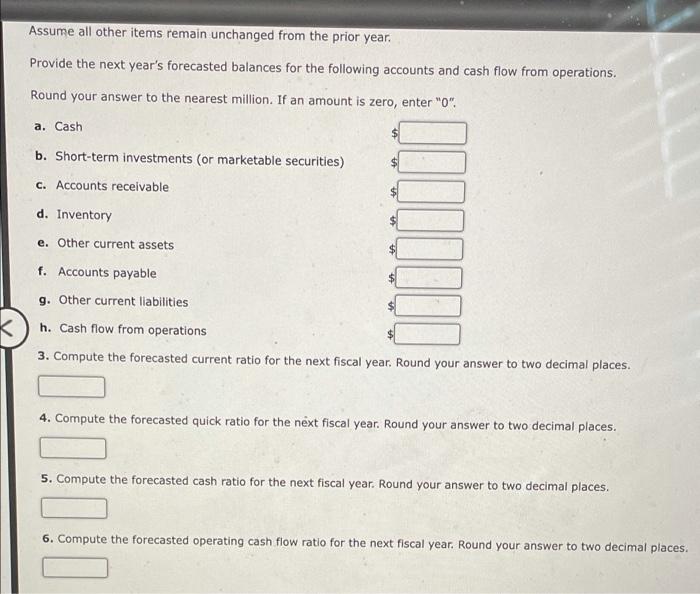 company report for the following accounts for the most current fiscal year: