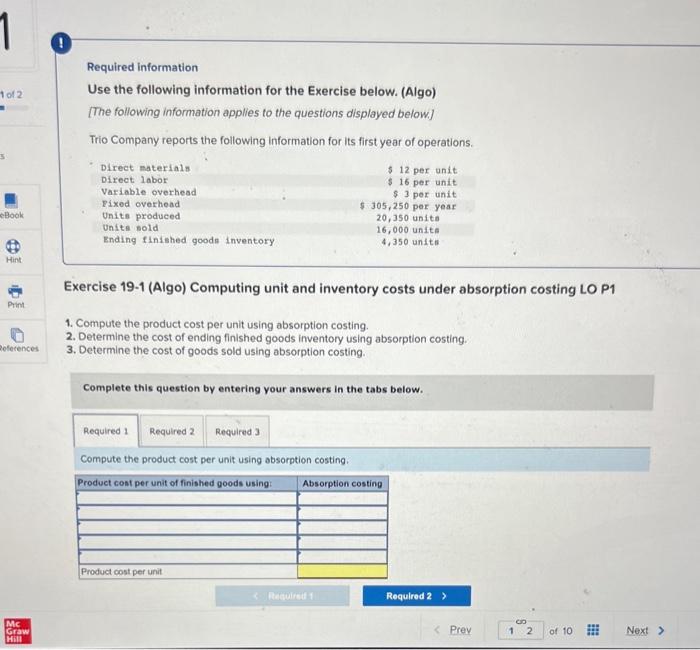  Required information Use the following information for the Exercise below. (Algo)