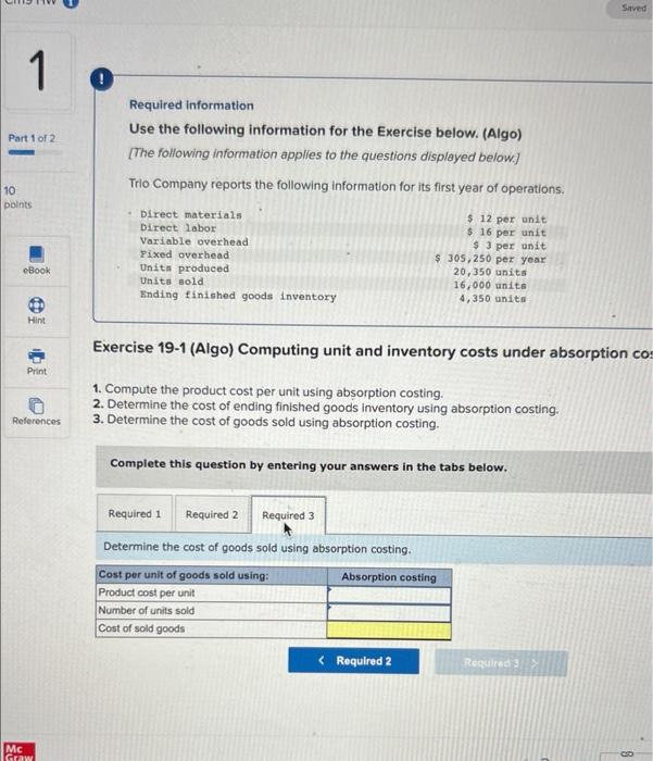 the following information for its first year of operations. Exercise 19-1 (Algo)