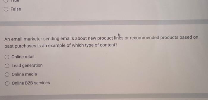  False An email marketer sending emails about new product lines or