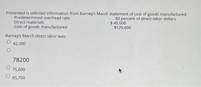 please answer asap Presented is selected information from Barney's March statement of