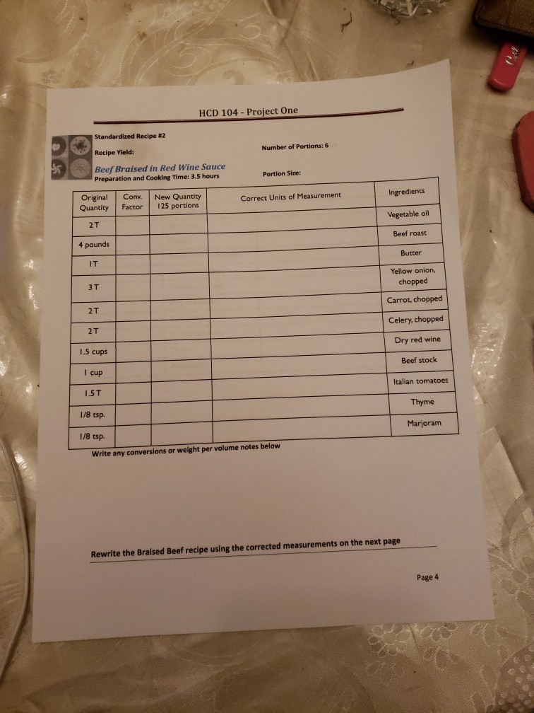 Yield is 20.83 HCD 104 - Project One Standardized Recipe #2