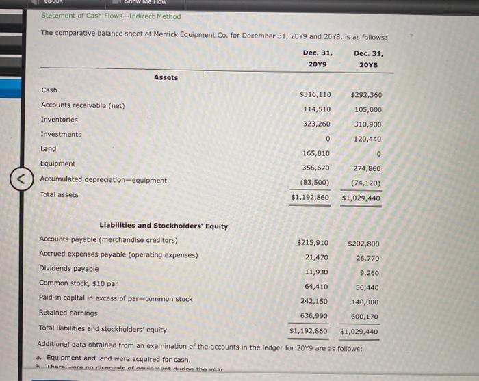  Show me how Statement of Cash Flows-Indirect Method The comparative balance