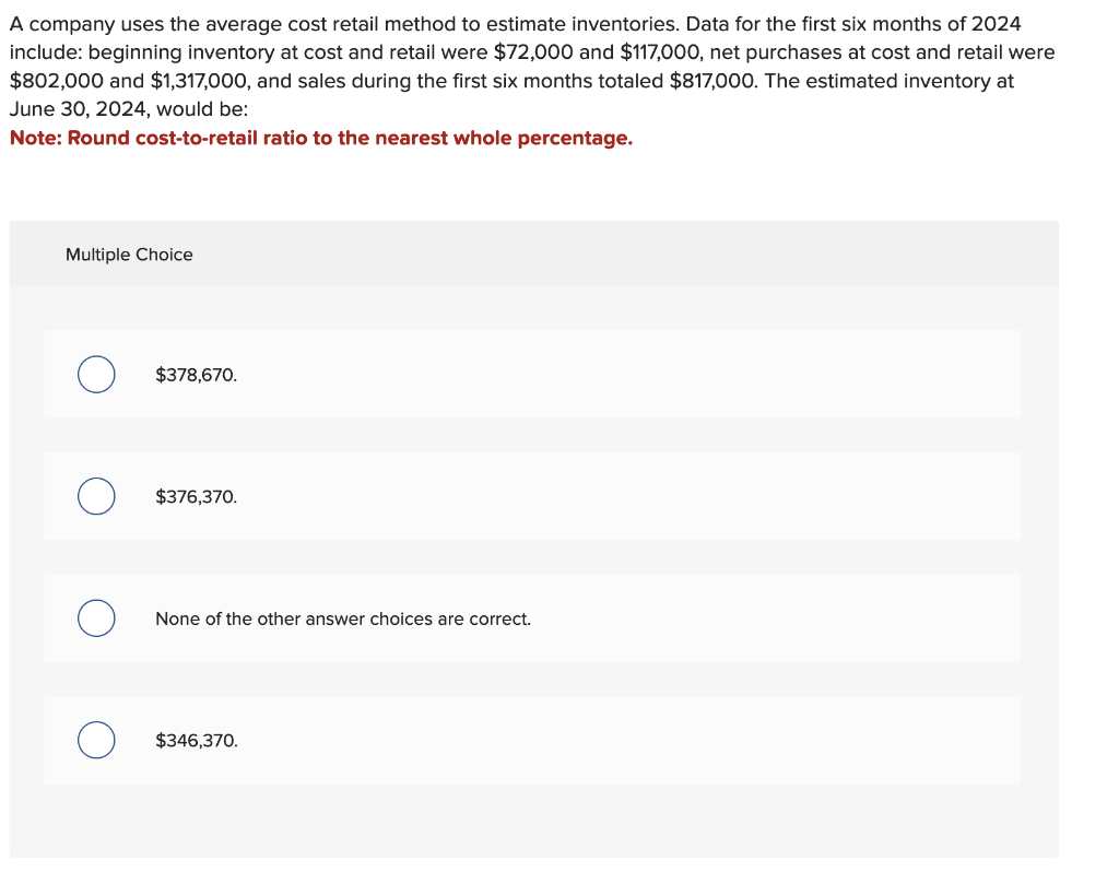  A company uses the average cost retail method to estimate inventories.