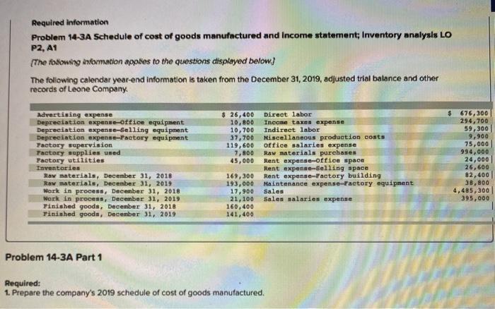  please answer part 1 and 2 Required information Problem 14-3A Schedule