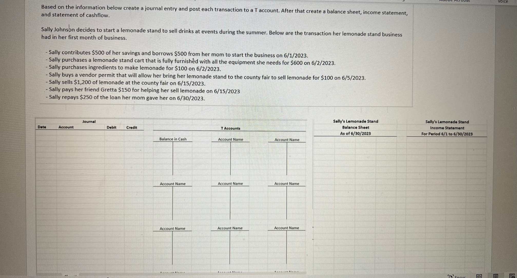 Based on the information below create a journal entry and post