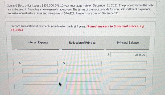 annual installment payments, exclusive of real estate taxes and insurance, of $46,427.