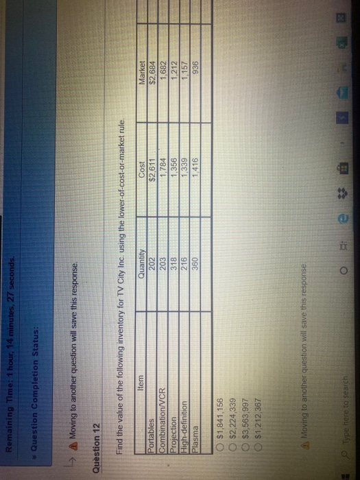  Remaining Time: 1 hour, 14 minutes, 27 seconds. Question Completion Status: