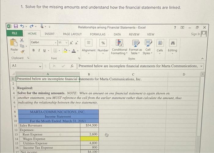 please give anwser as formulas only for excel! 1. Solve for the