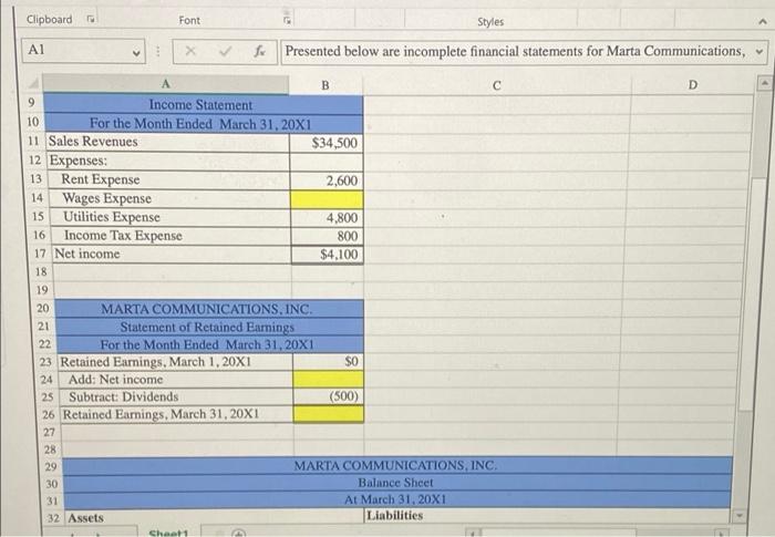 missing amounts and understand how the financial statements are linked. x 5