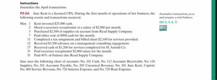  Journalize transactions, post, and prepare a trial balance. (SO 2,4,6,7) GLS
