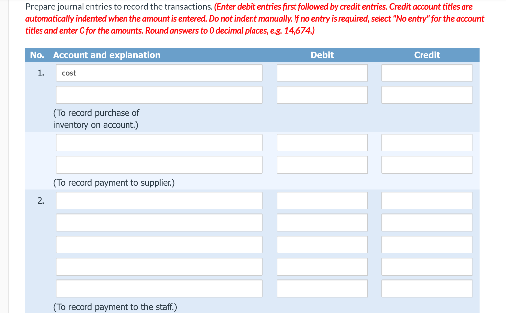 transactions involving current liabilities in its first year of operations: 1. 2.