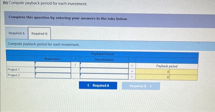 for two alternative projects involving machinery investments follows. Project 1 requires an