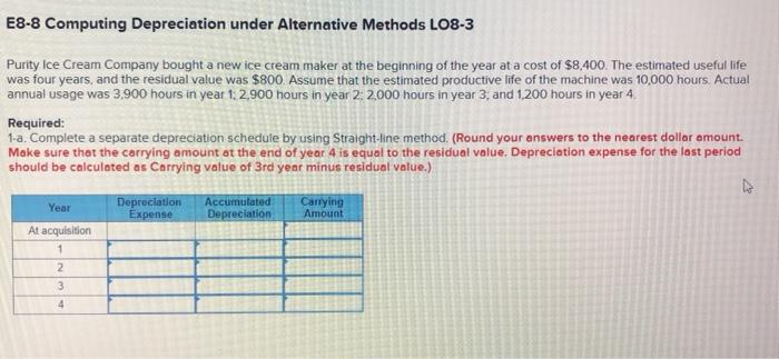 E8-8 Computing Depreciation under Alternative Methods LO8-3 Please answer all questions in