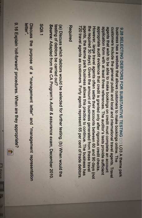  9.28 SELECTING DEBTORS FOR SUBSTANTIVE TESTING DO LO3 A theme park