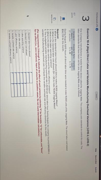  Homework 49 Save & 3 07 Exercise 10-4 (Algo) Direct Labor