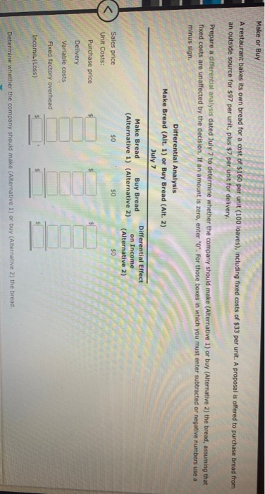  Make or Buy A restaurant bakes its own bread for a