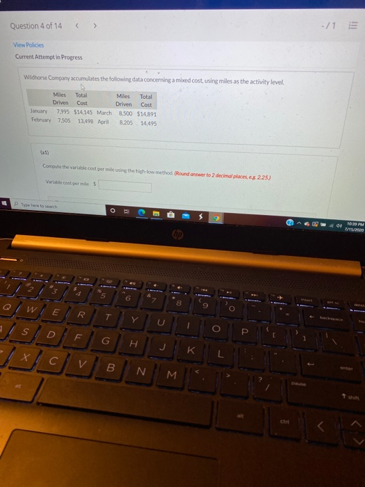 costs is shown below. Total Cost July August September October November December