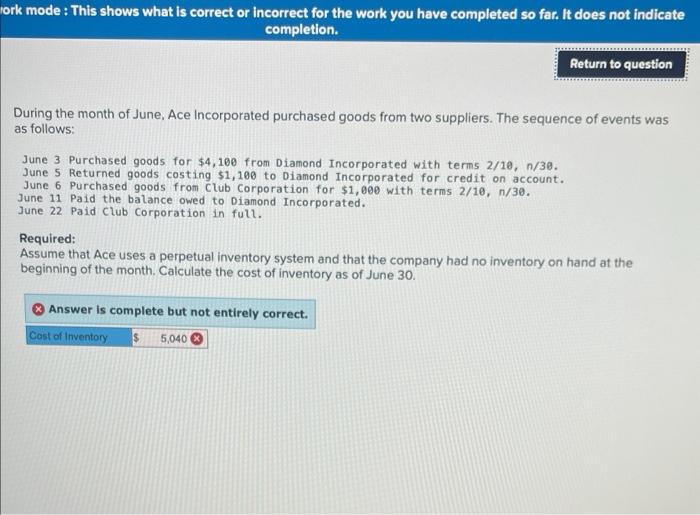  ork mode : This shows what is correct or incorrect for