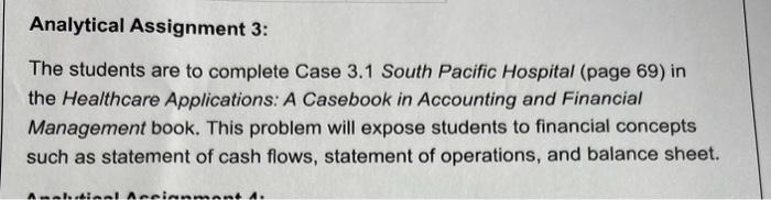 Analytical Analytical Assignment 3 : The students are to complete Case 3.1